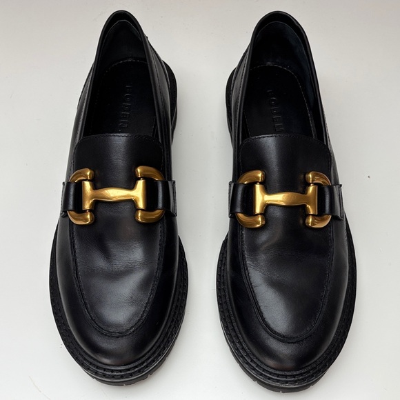 ❤️BODEN - Black Leather Loafers with Gold Accent - Picture 2 of 11